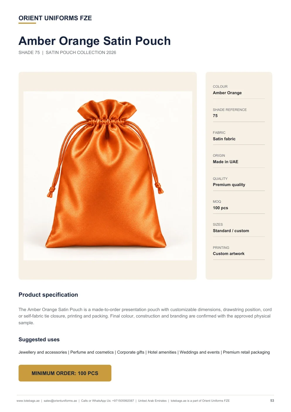 Amber Orange Satin Drawstring Pouches Amber Orange Satin Drawstring Pouches