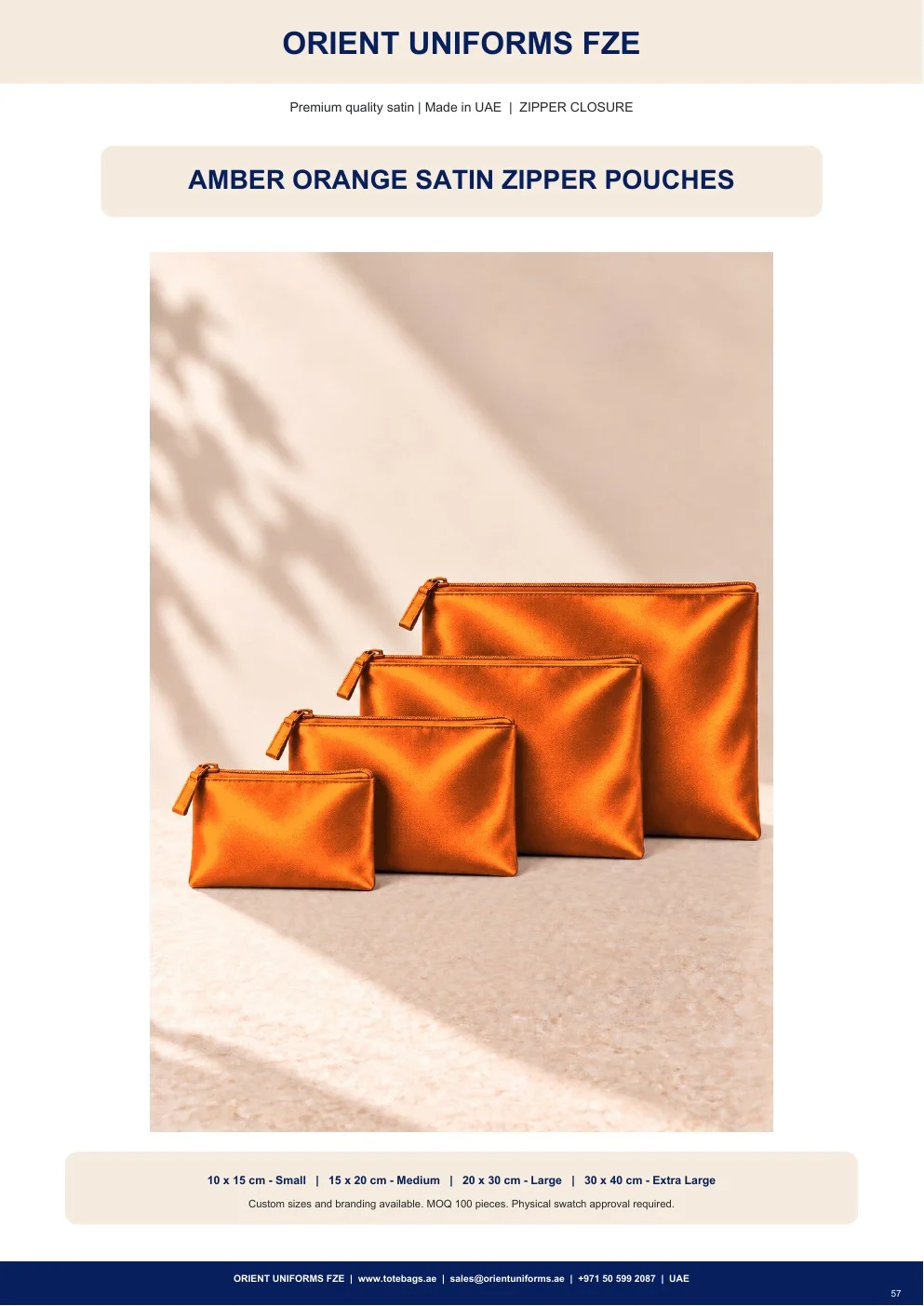 Amber Orange Satin Zipper Pouches Amber Orange Satin Zipper Pouches