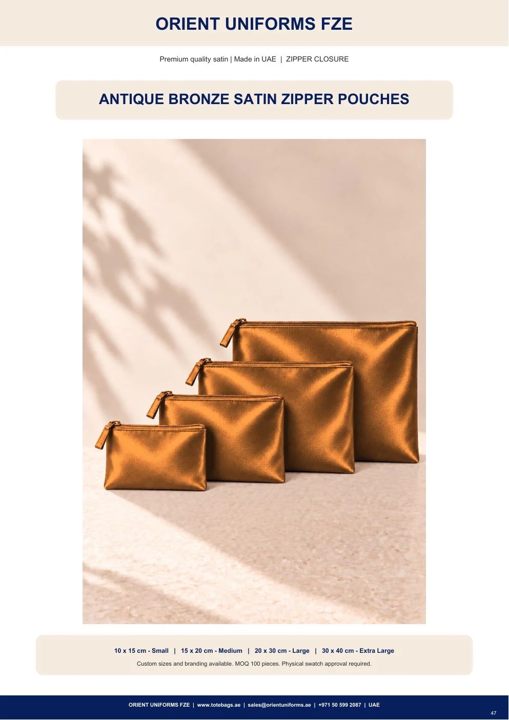 Antique Bronze Satin Zipper Pouches Antique Bronze Satin Zipper Pouches