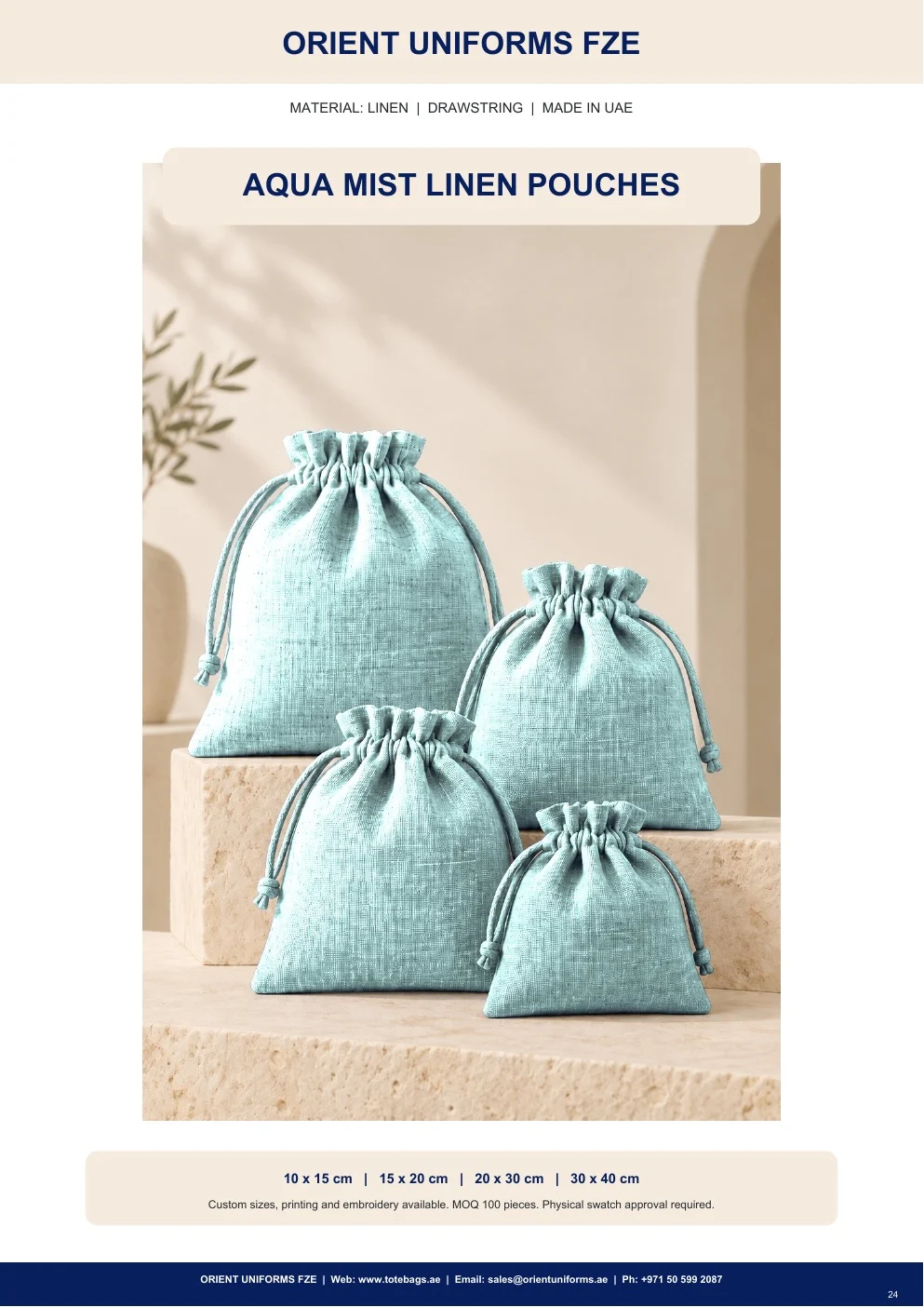 Aqua Mist Linen Drawstring Pouches
