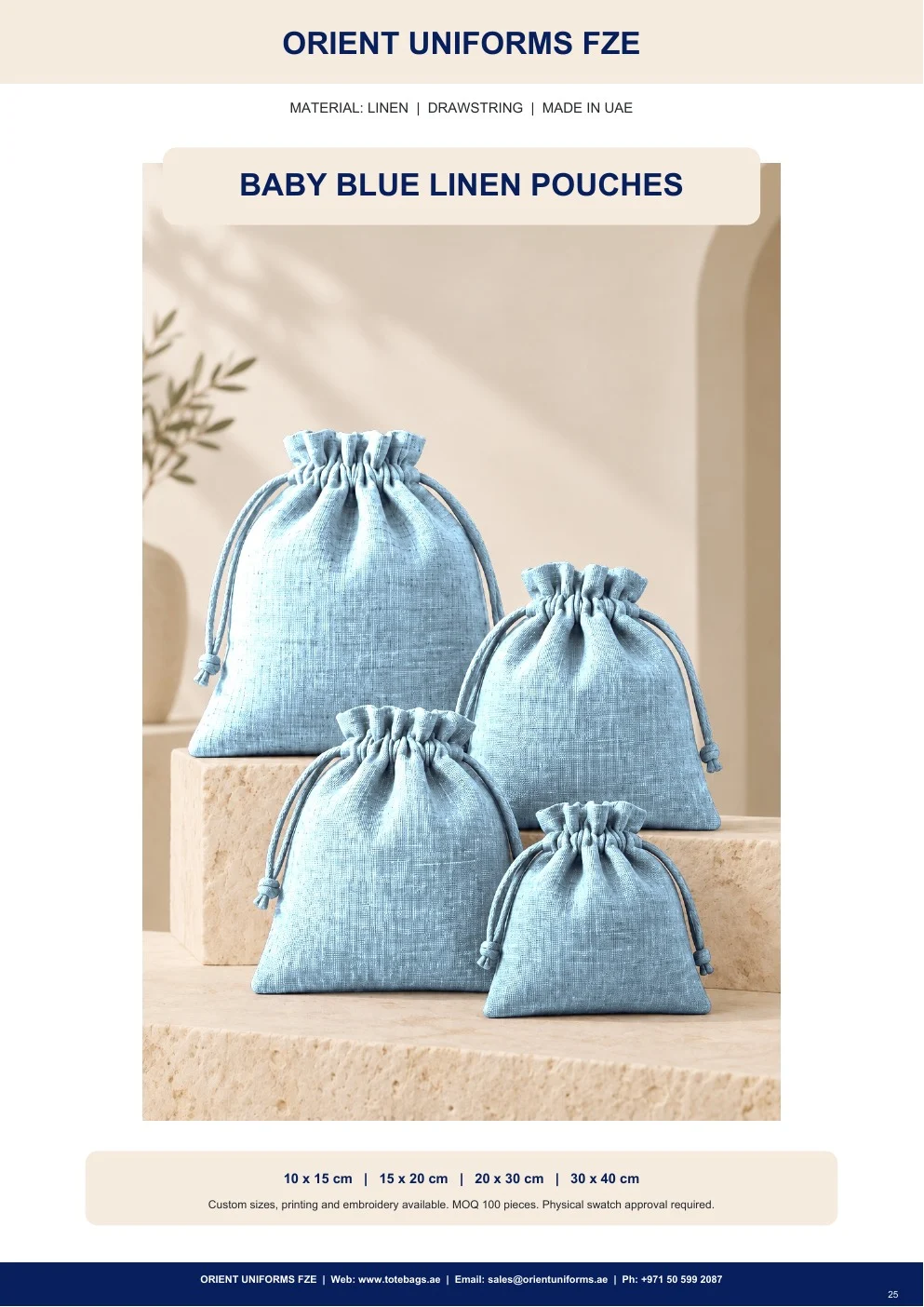Baby Blue Linen Drawstring Pouches