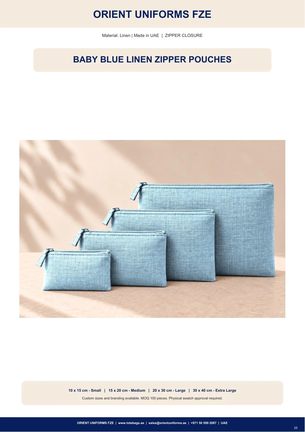 Baby Blue Linen Zipper Pouches Baby Blue Linen Zipper Pouches