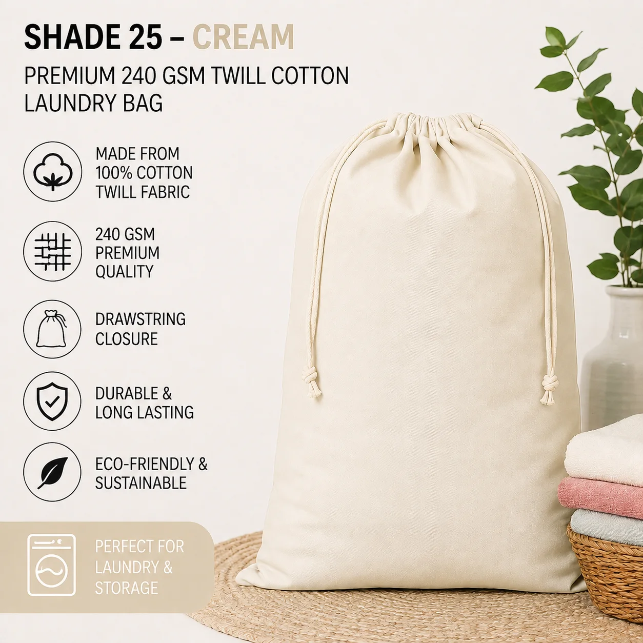 Beige Cotton Hotel Laundry Bag