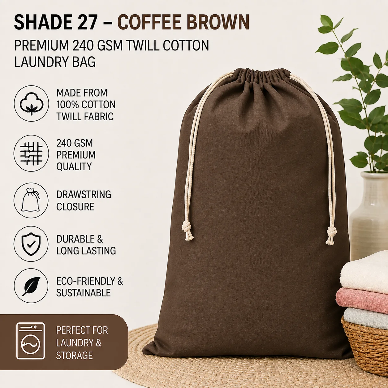 Beige Cotton Housekeeping Laundry Bag