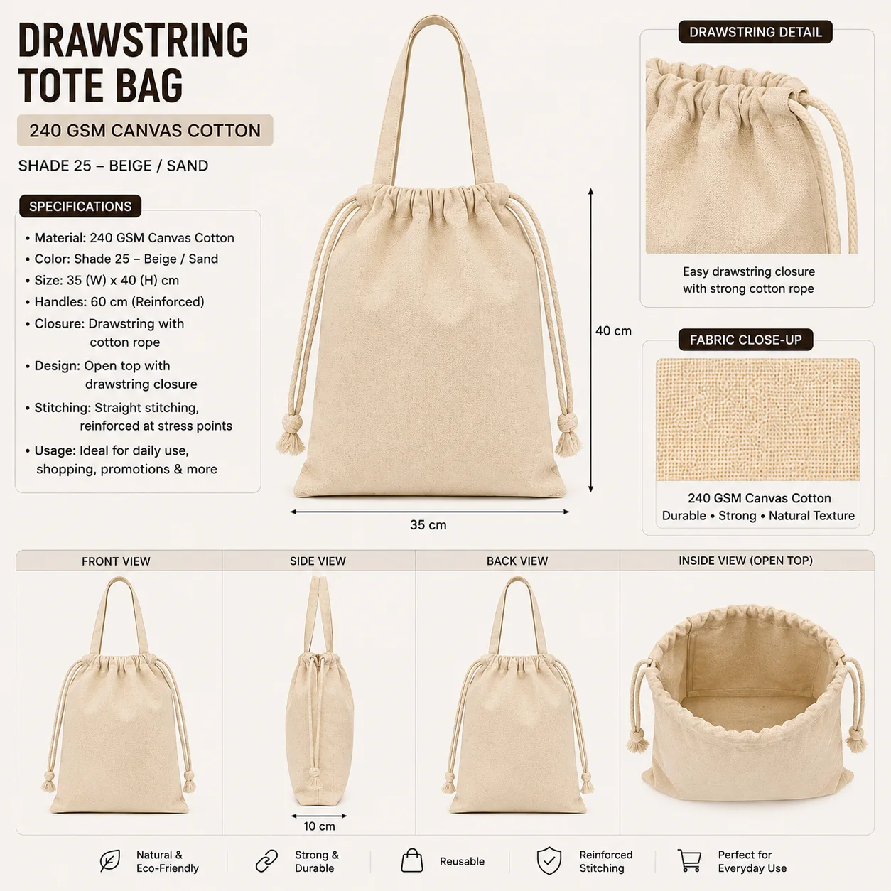 Beige Cotton Tote Bag Exhibition Shopper