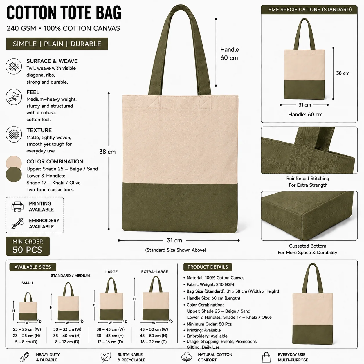 Beige Cotton Tote Bag Gift Shopper Beige Cotton Tote Bag Gift Shopper