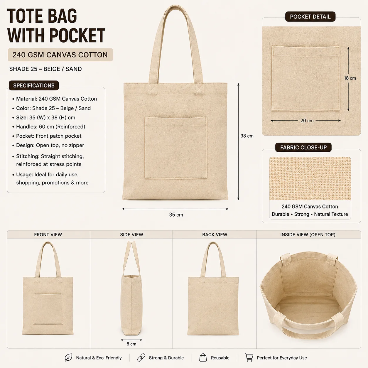 Beige Cotton Tote Bag Promotional Shopper