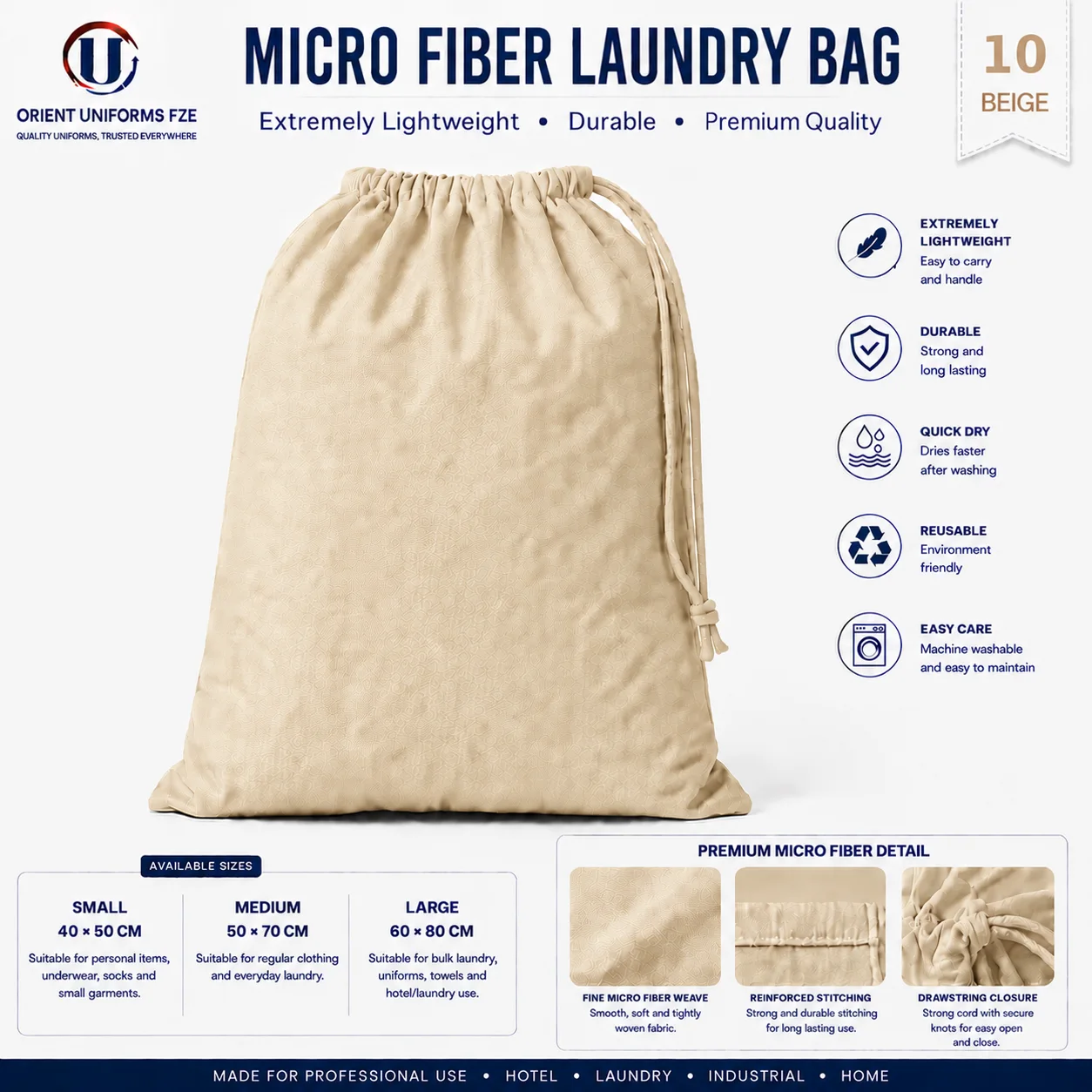 Beige Microfiber Hotel Laundry Bag Beige Microfiber Hotel Laundry Bag