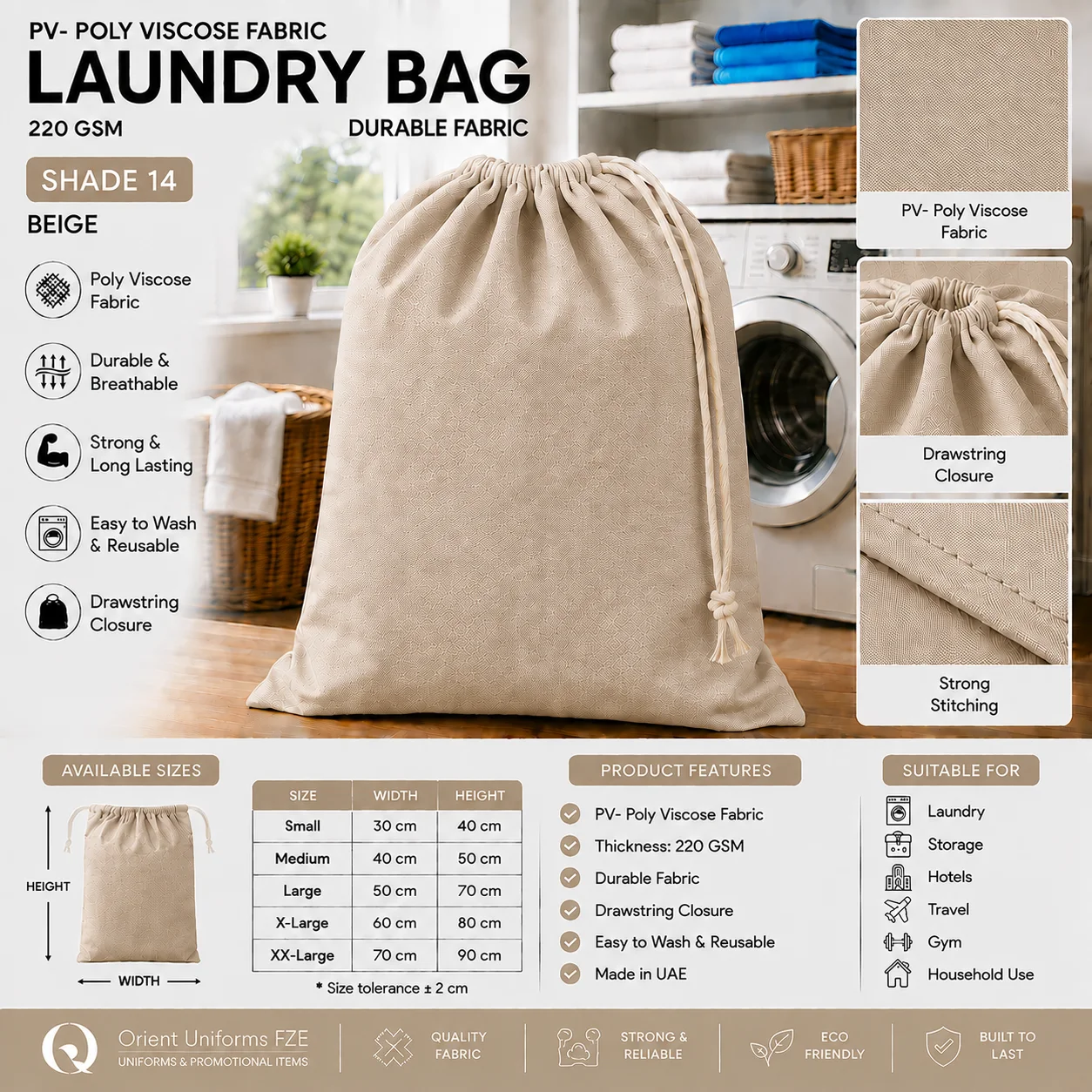 Beige Poly Viscose Commercial Laundry Bag Beige Poly Viscose Commercial Laundry Bag