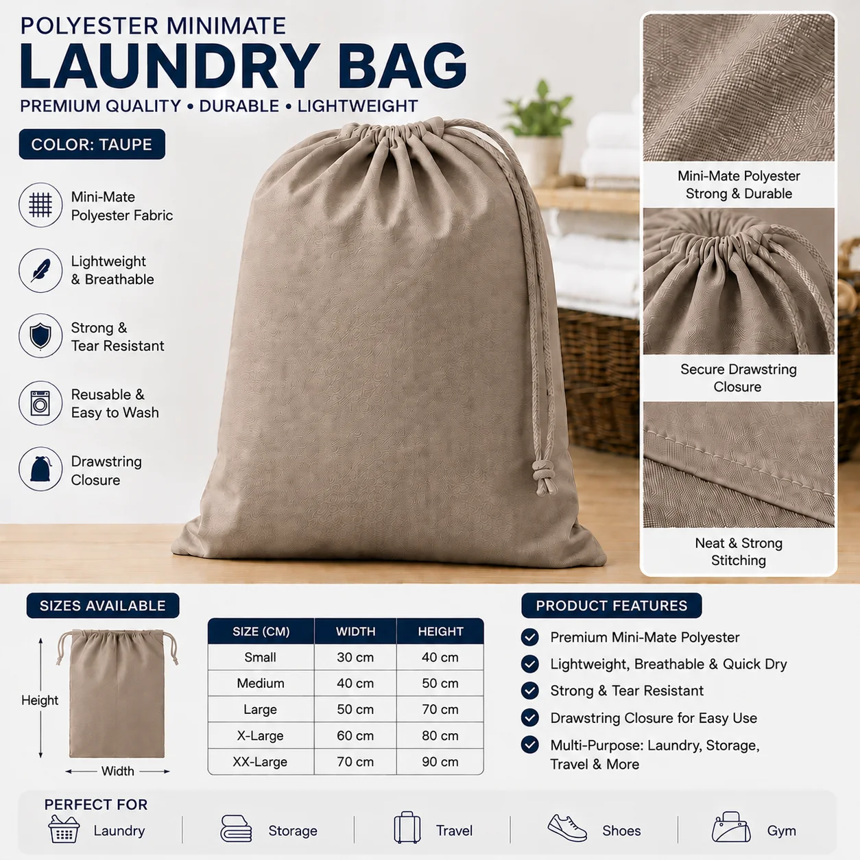 Beige Polyester Linen Collection Bag