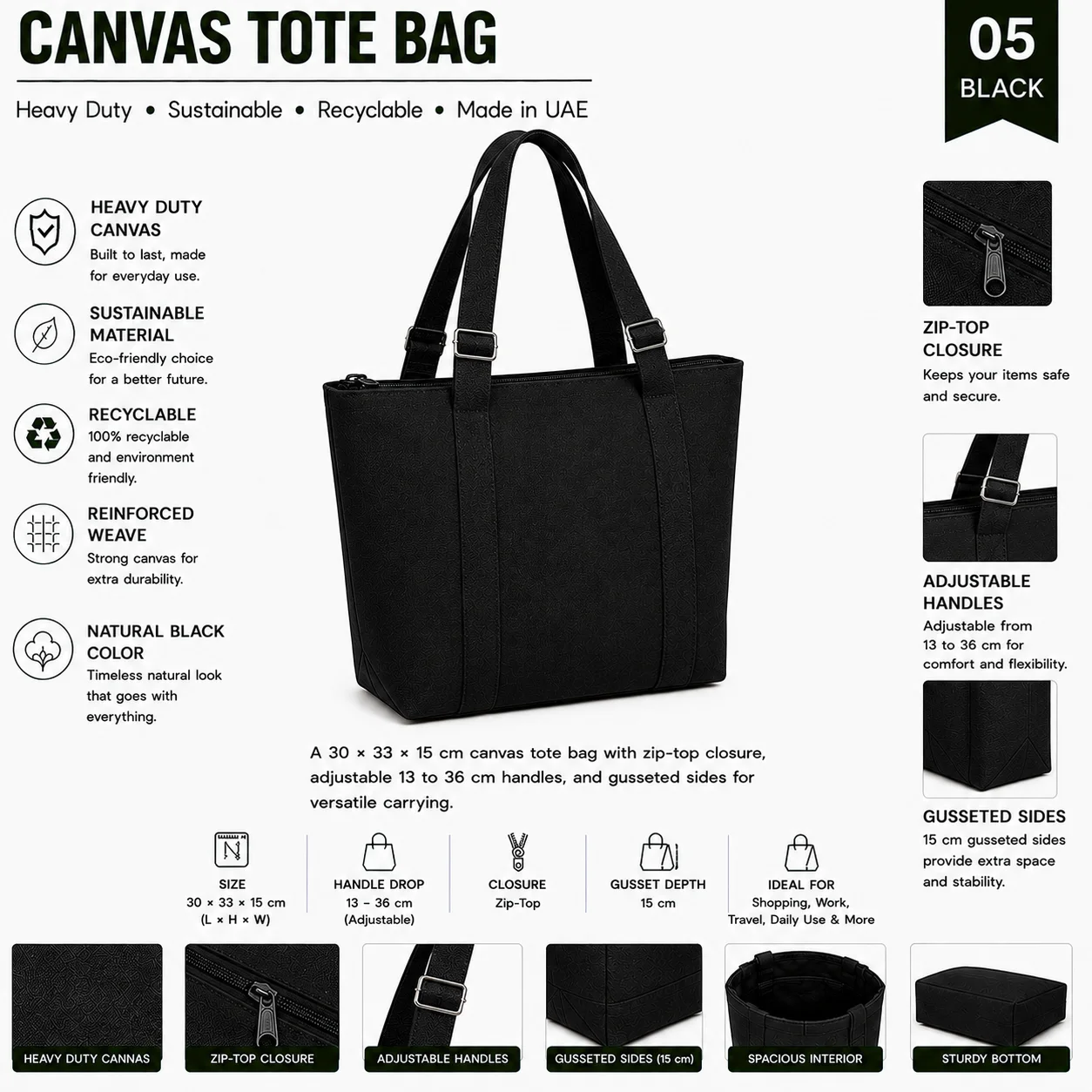Black Canvas Tote Bag Everyday Shopper