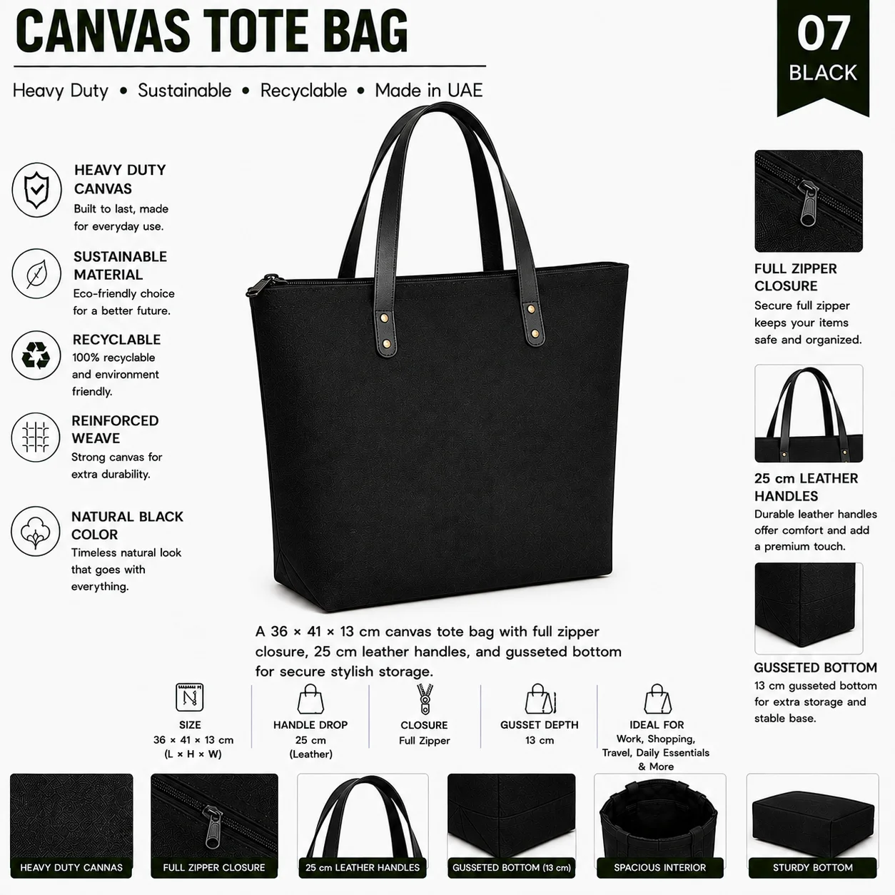 Black Canvas Tote Bag Gift Shopper