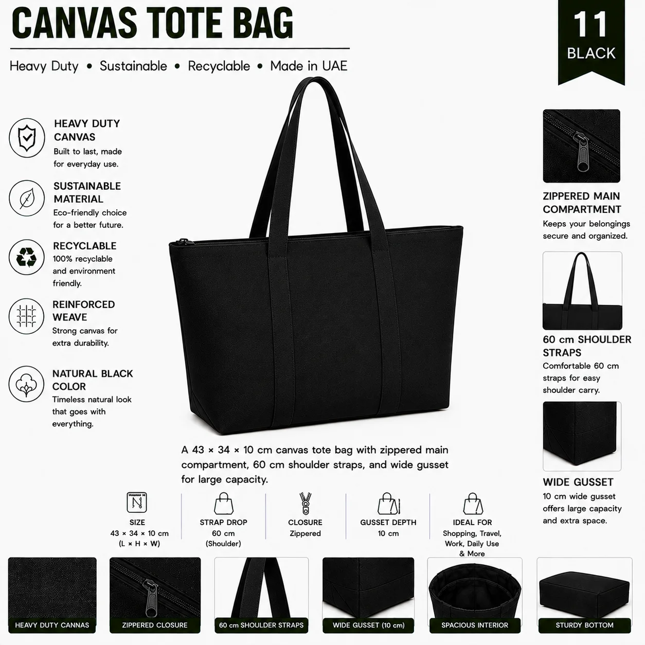 Black Canvas Tote Bag Presentation Shopper