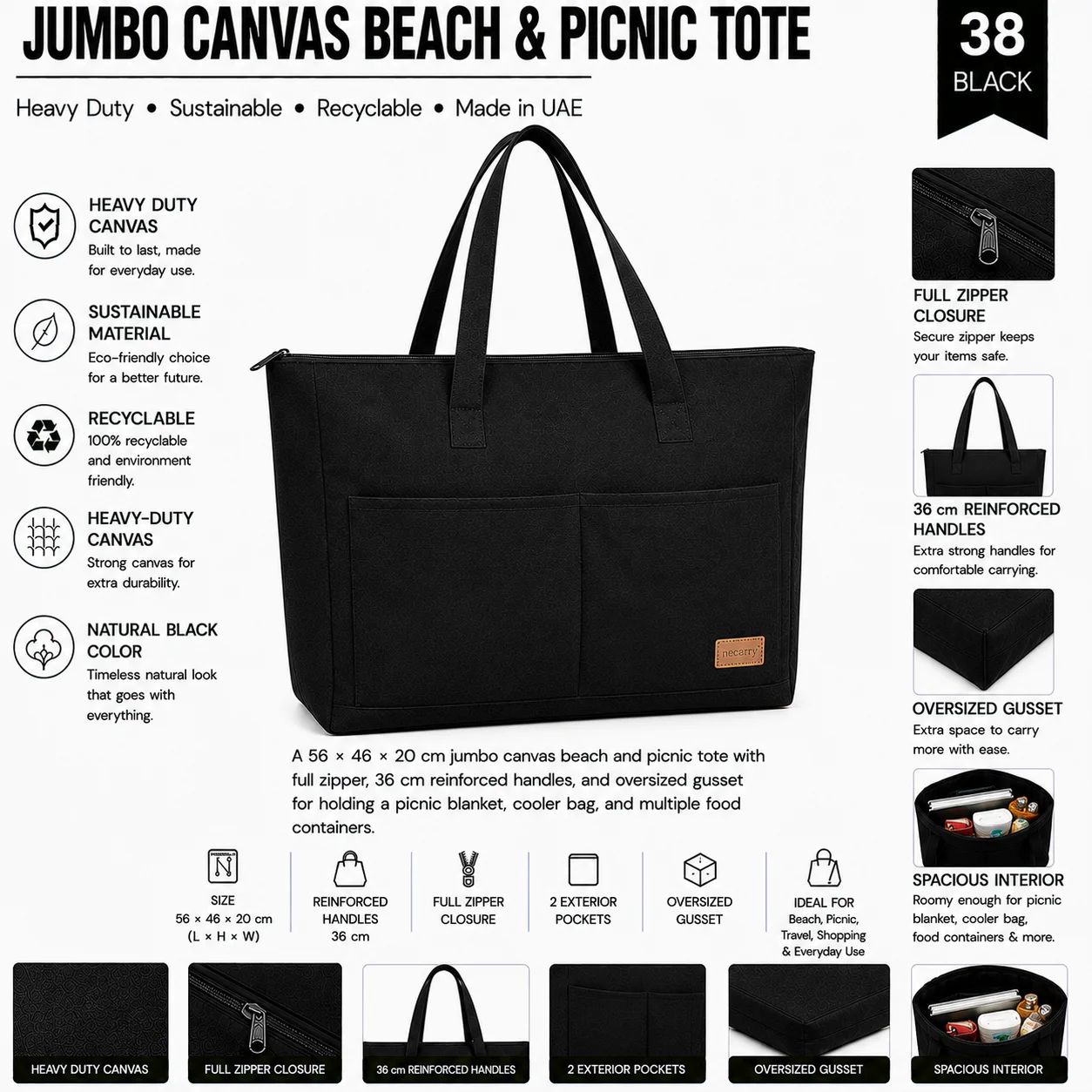 Black Canvas Tote Bag Retail Shopper