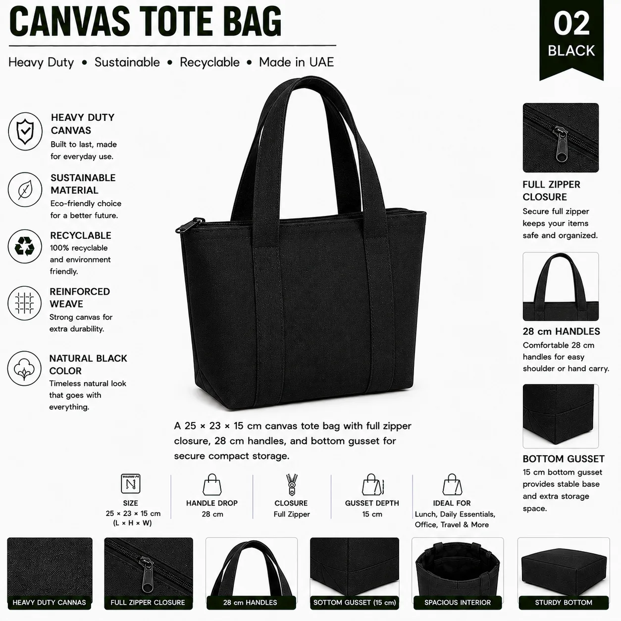 Black Canvas Tote Bag Simple Shopper