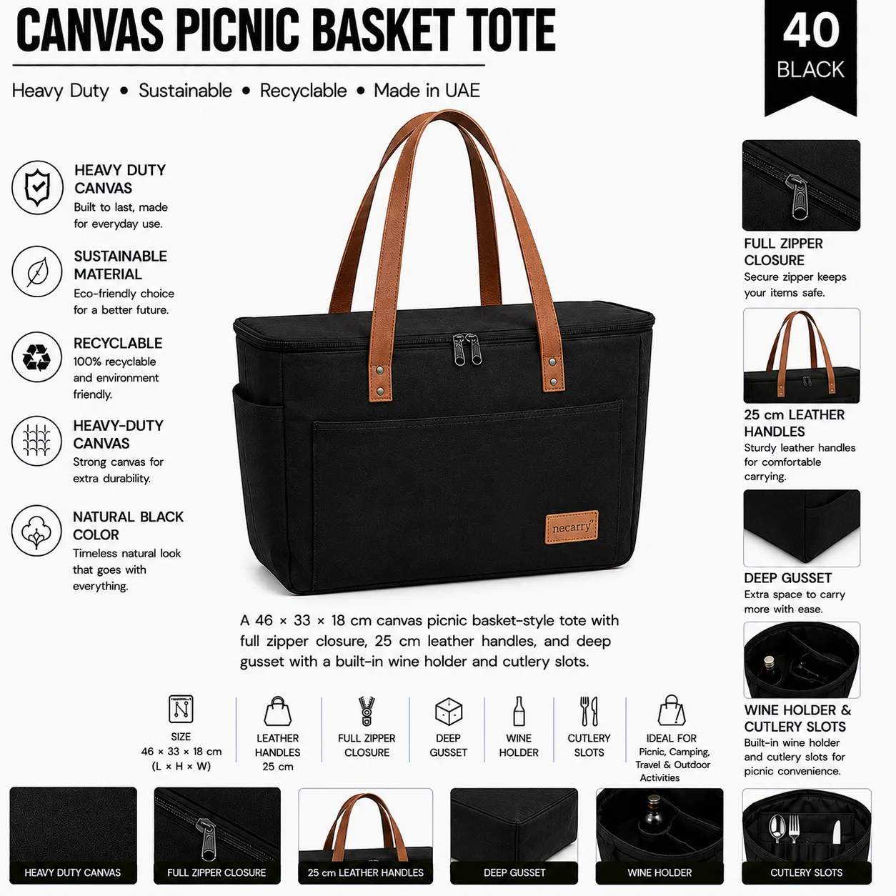 Black Canvas Tote Bag Utility Shopper