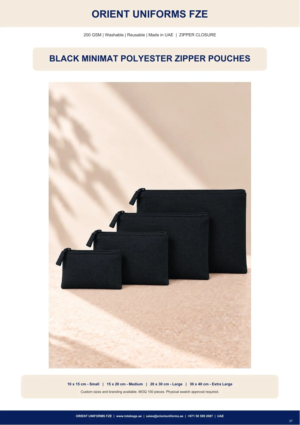 Black Minimat Polyester Zipper Pouches Black Minimat Polyester Zipper Pouches