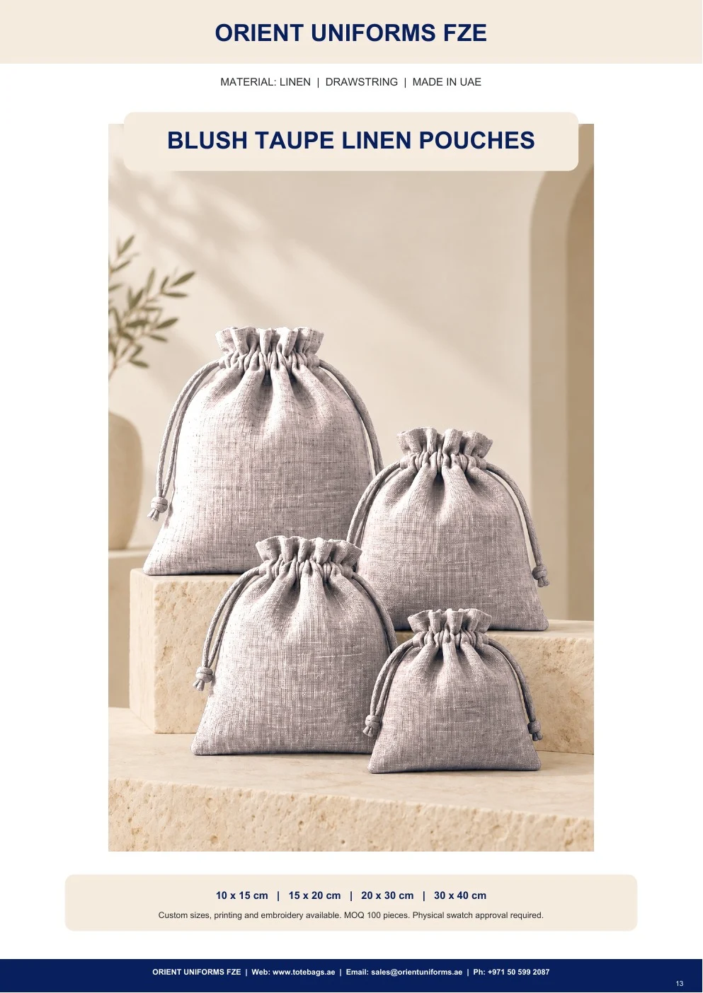 Blush Taupe Linen Drawstring Pouches