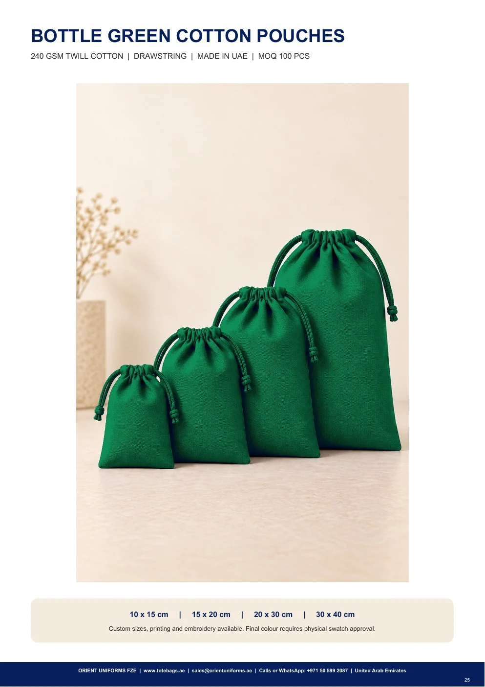 Bottle Green Cotton Drawstring Pouches Bottle Green Cotton Drawstring Pouches