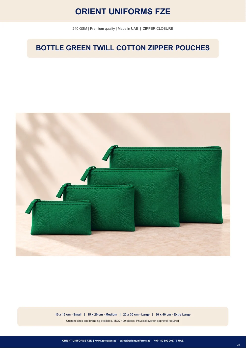 Bottle Green Twill Cotton Zipper Pouches Bottle Green Twill Cotton Zipper Pouches