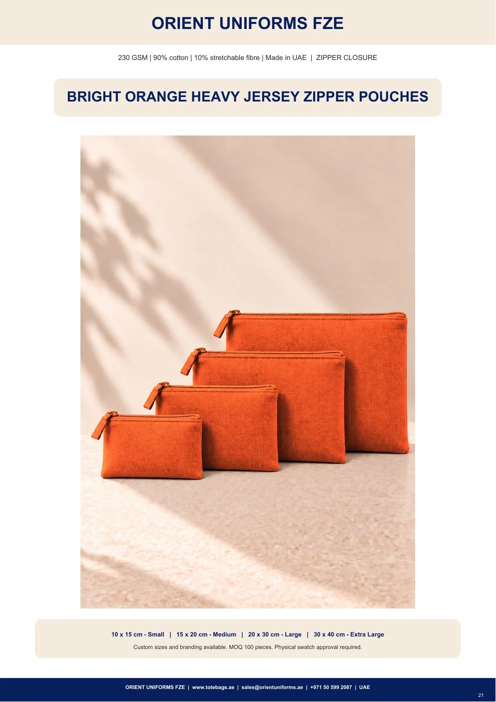 Bright Orange Heavy Jersey Zipper Pouches Bright Orange Heavy Jersey Zipper Pouches