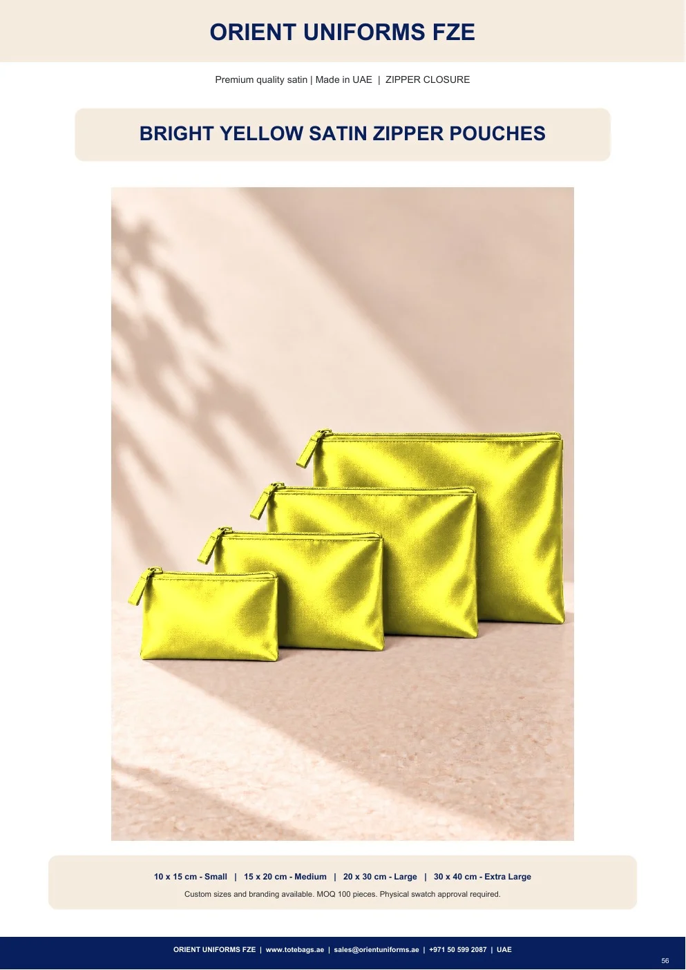Bright Yellow Satin Zipper Pouches Bright Yellow Satin Zipper Pouches