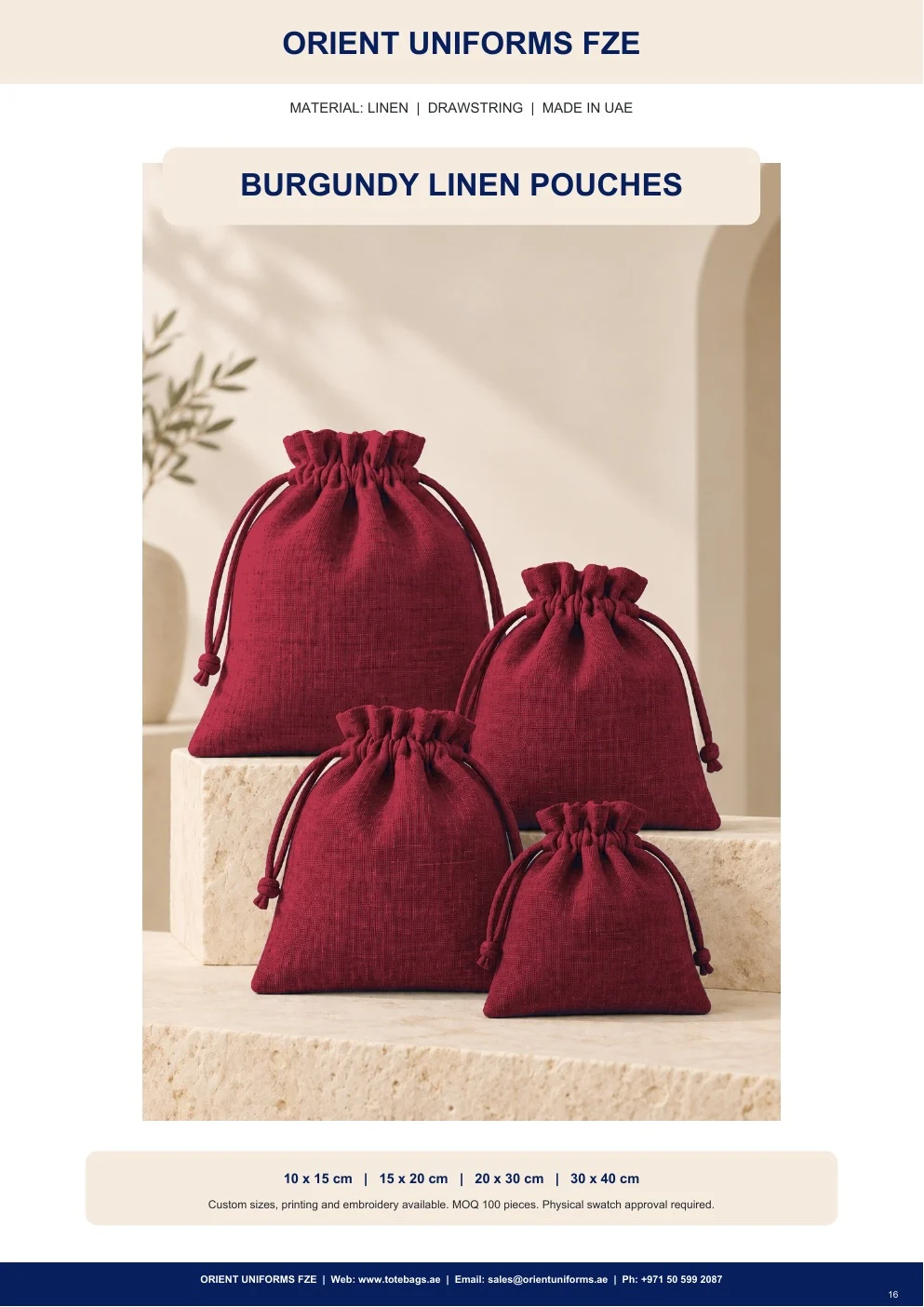 Burgundy Linen Drawstring Pouches