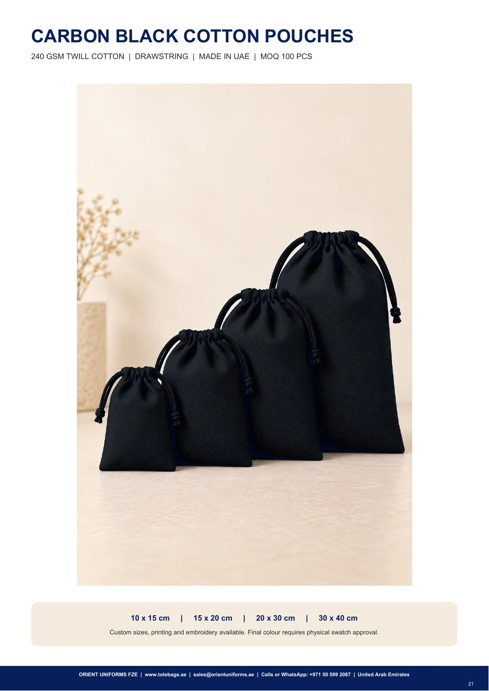 Carbon Black Cotton Drawstring Pouches Carbon Black Cotton Drawstring Pouches