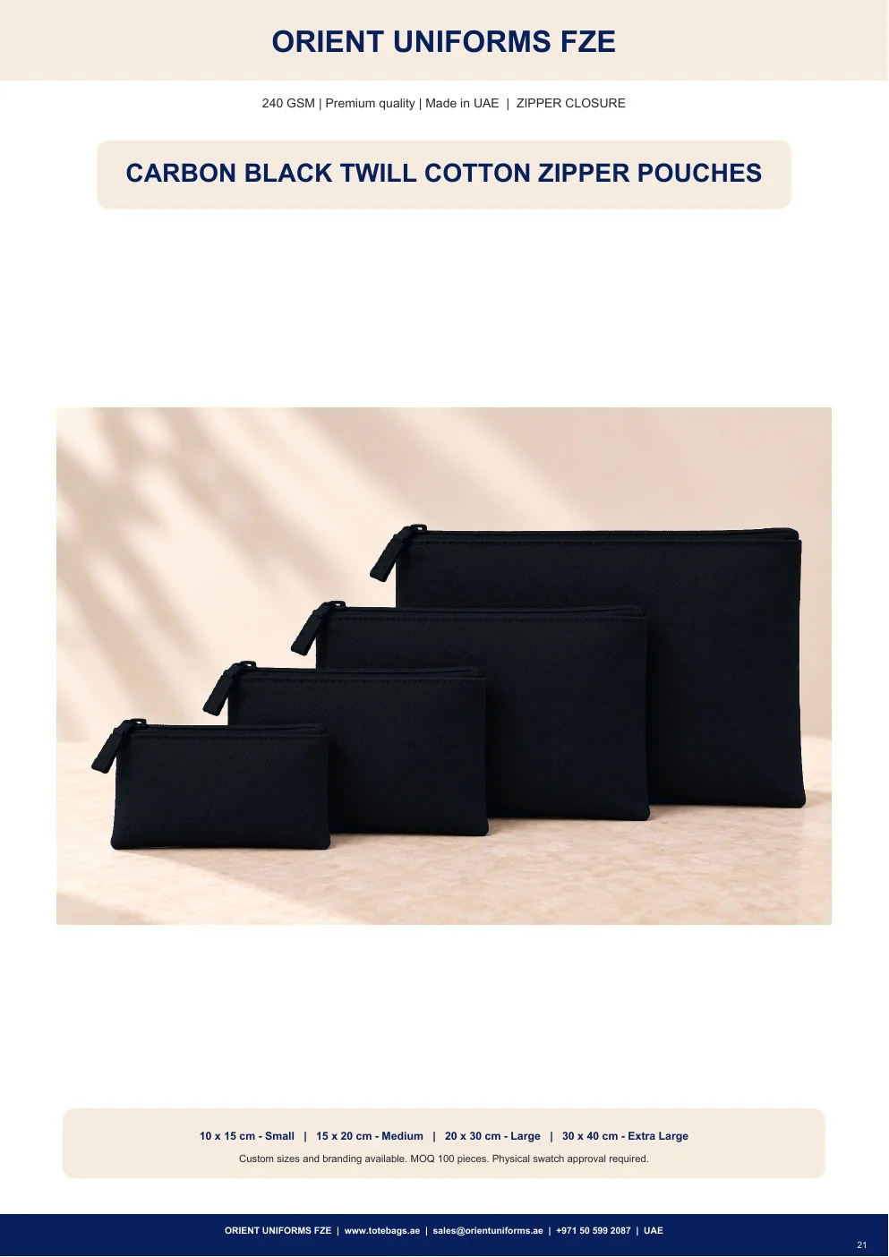 Carbon Black Twill Cotton Zipper Pouches Carbon Black Twill Cotton Zipper Pouches