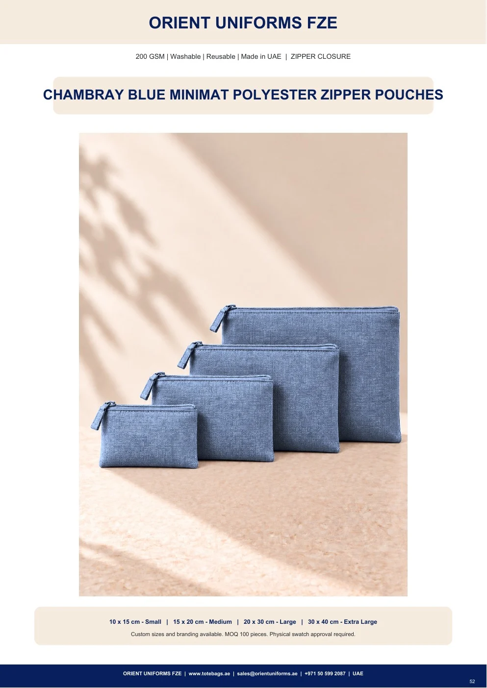 Chambray Blue Minimat Polyester Zipper Pouches Chambray Blue Minimat Polyester Zipper Pouches