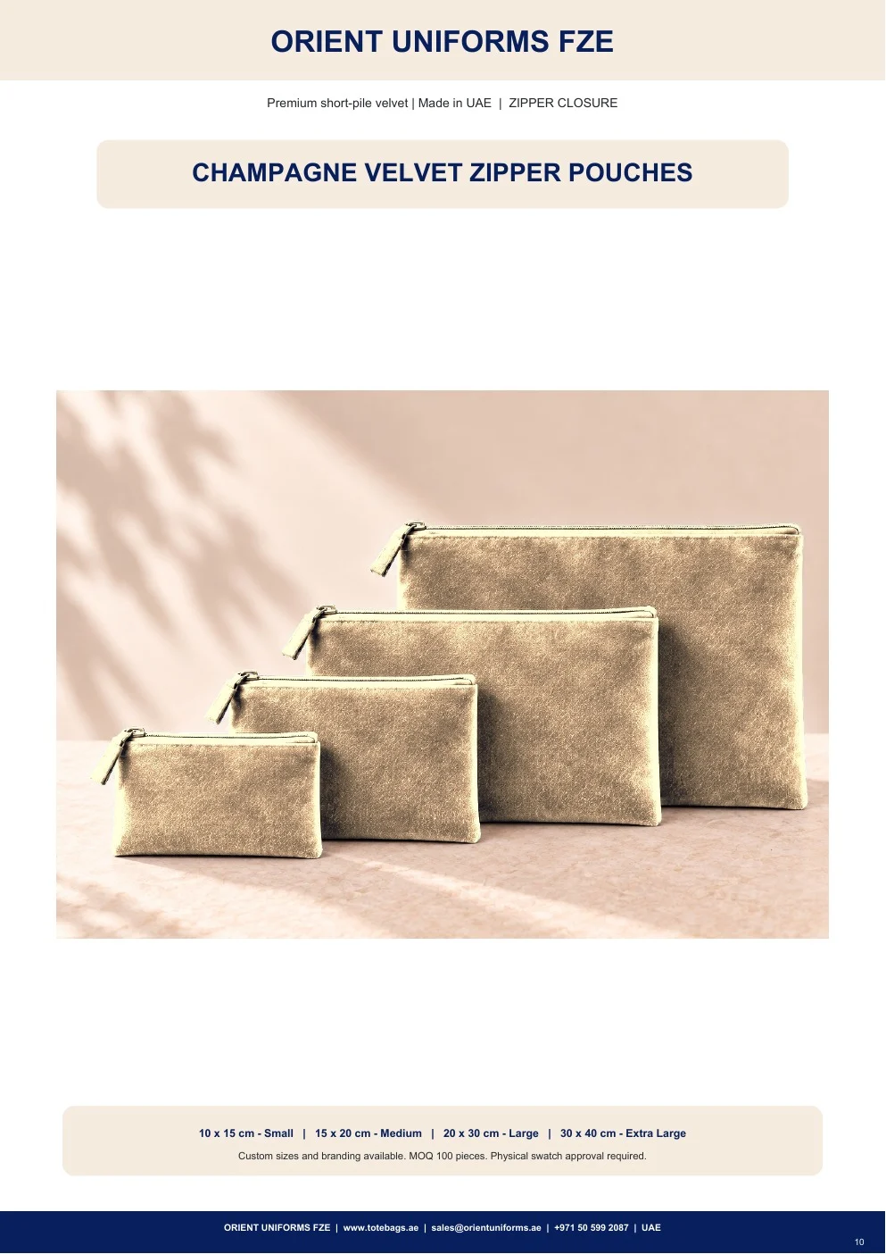 Champagne Velvet Zipper Pouches Champagne Velvet Zipper Pouches