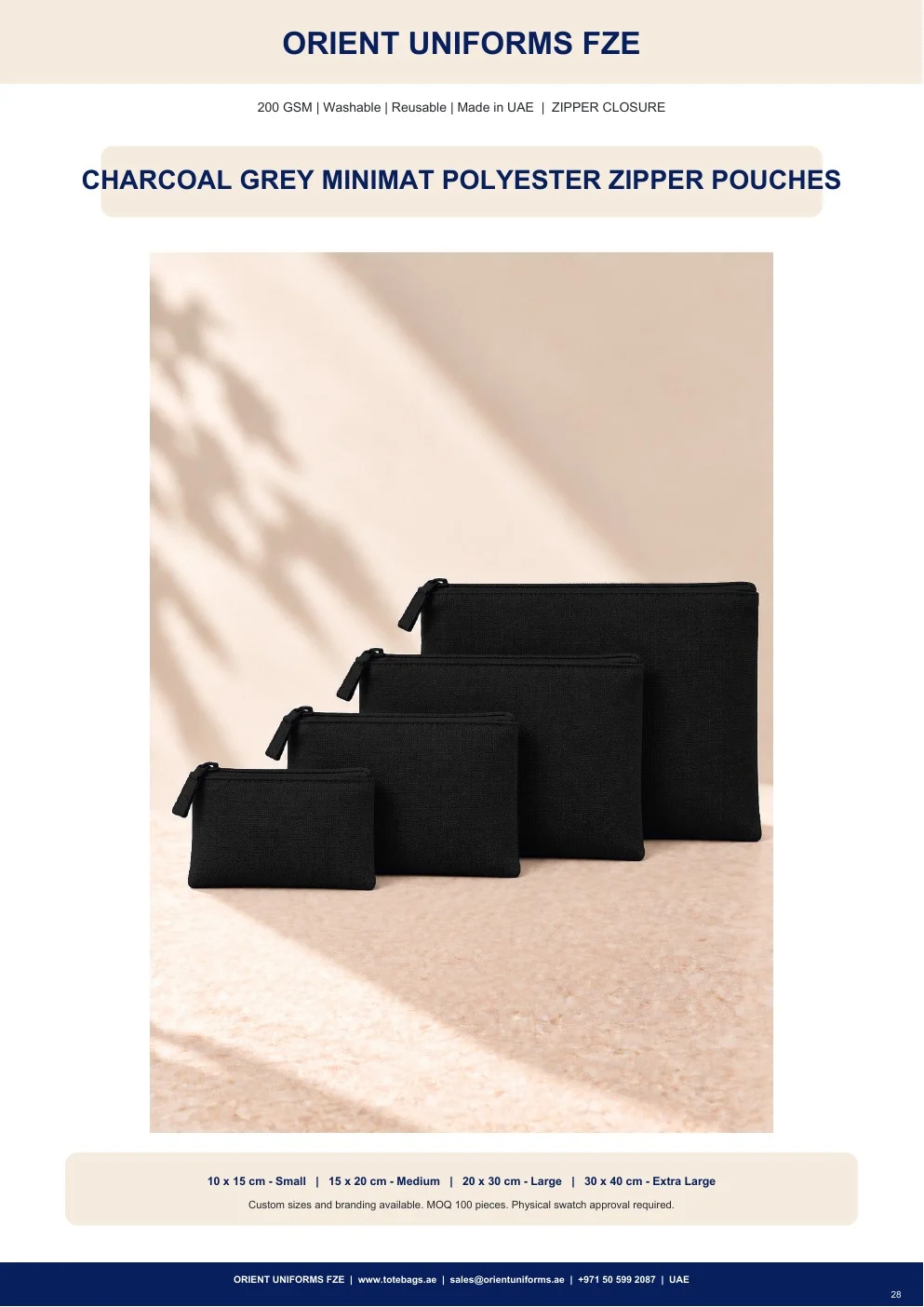 Charcoal Grey Minimat Polyester Zipper Pouches Charcoal Grey Minimat Polyester Zipper Pouches