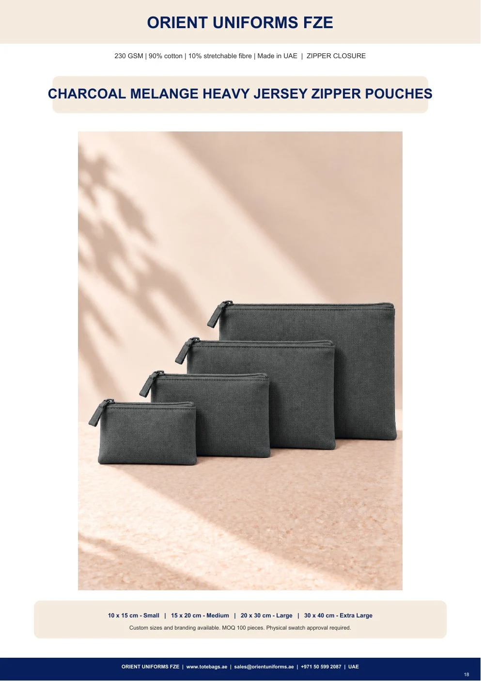 Charcoal Melange Heavy Jersey Zipper Pouches Charcoal Melange Heavy Jersey Zipper Pouches