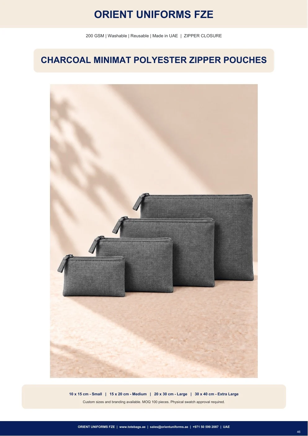 Charcoal Minimat Polyester Zipper Pouches Charcoal Minimat Polyester Zipper Pouches