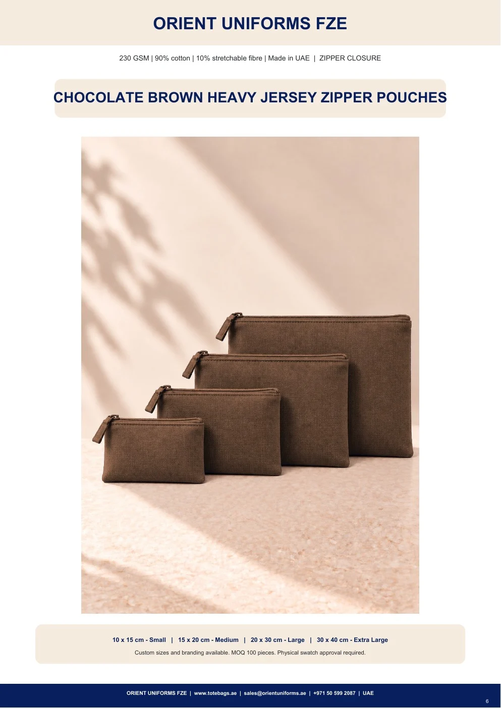 Chocolate Brown Heavy Jersey Zipper Pouches Chocolate Brown Heavy Jersey Zipper Pouches