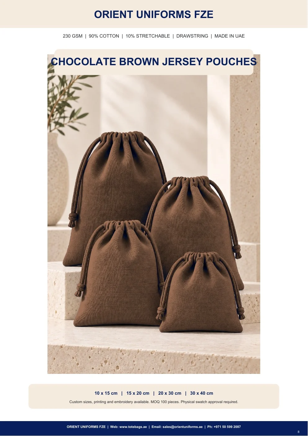 Chocolate Brown Jersey Drawstring Pouches Chocolate Brown Jersey Drawstring Pouches