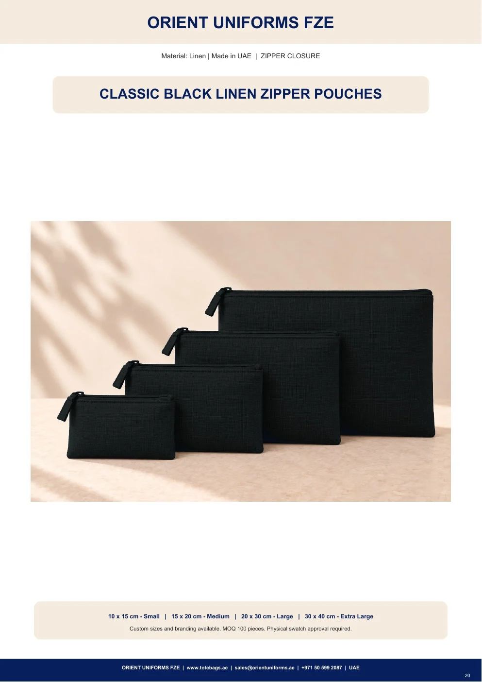 Classic Black Linen Zipper Pouches Classic Black Linen Zipper Pouches