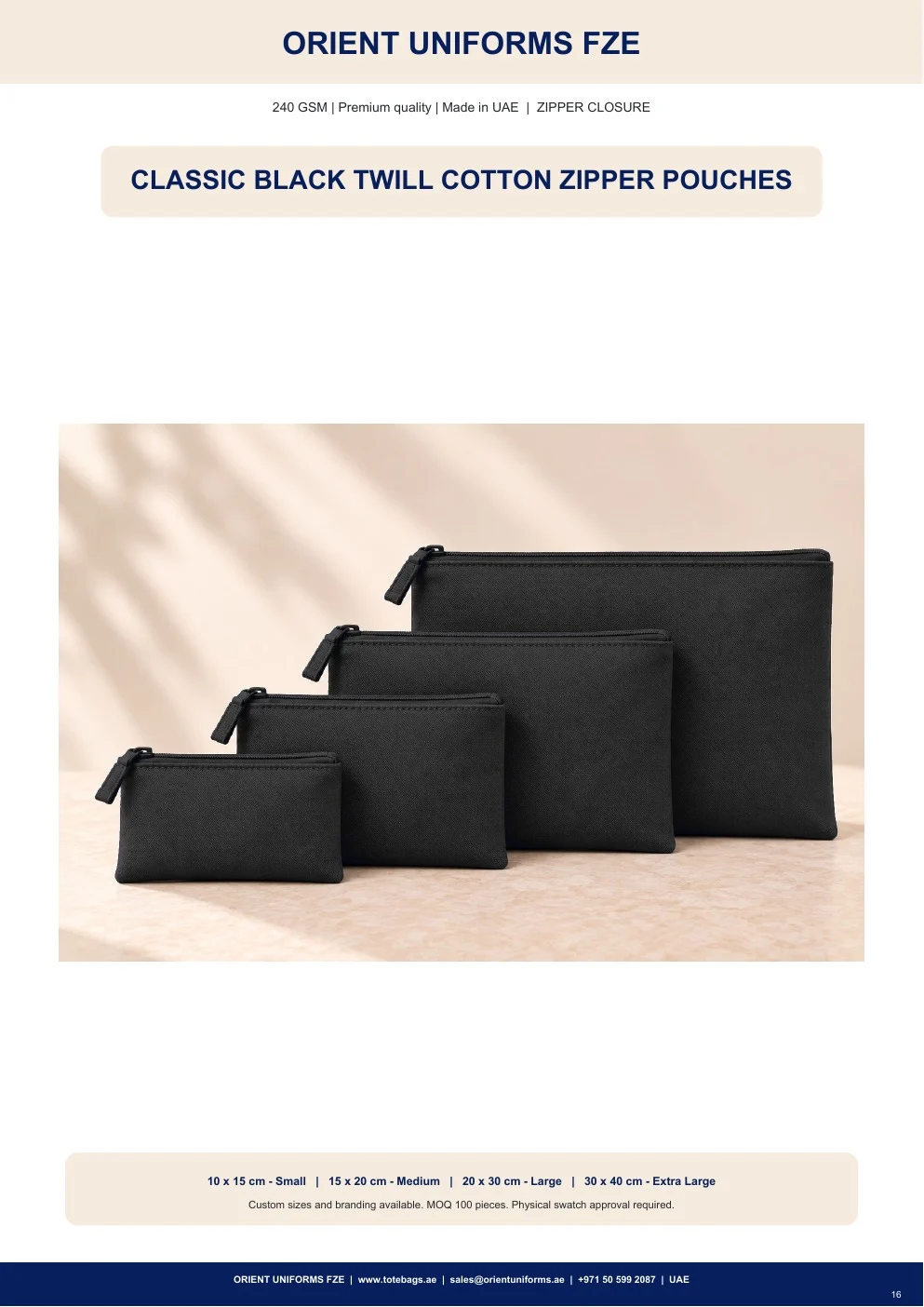 Classic Black Twill Cotton Zipper Pouches Classic Black Twill Cotton Zipper Pouches