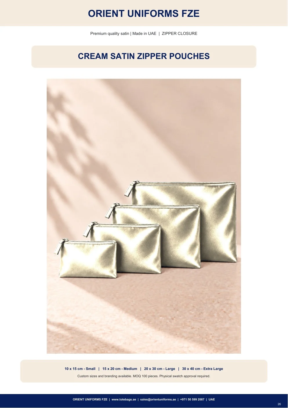 Cream Satin Zipper Pouches Cream Satin Zipper Pouches