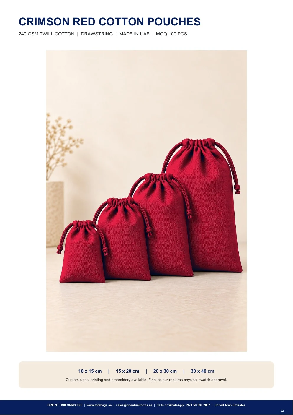 Crimson Red Cotton Drawstring Pouches Crimson Red Cotton Drawstring Pouches