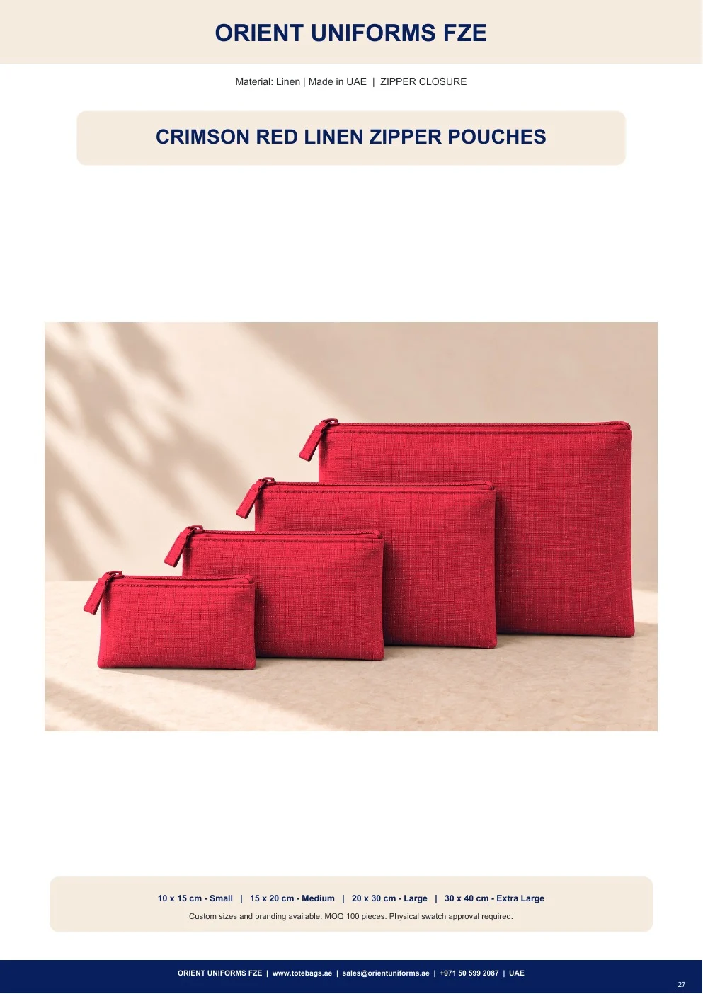 Crimson Red Linen Zipper Pouches Crimson Red Linen Zipper Pouches