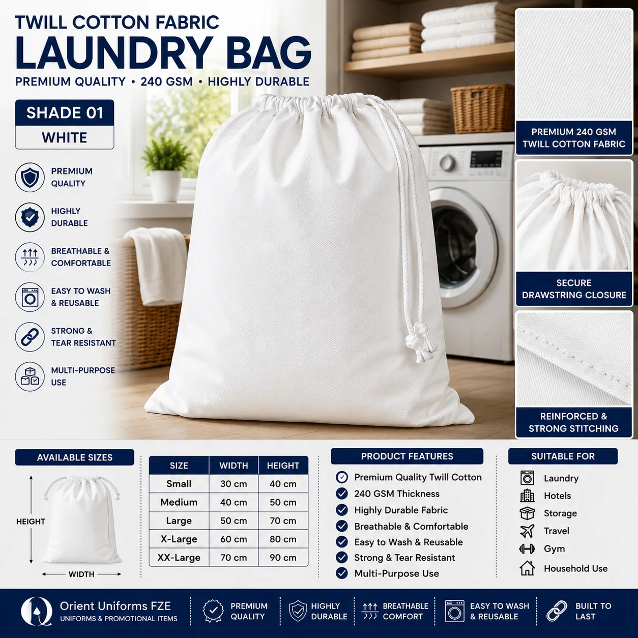 Dark Grey Cotton Housekeeping Laundry Bag Dark Grey Cotton Housekeeping Laundry Bag