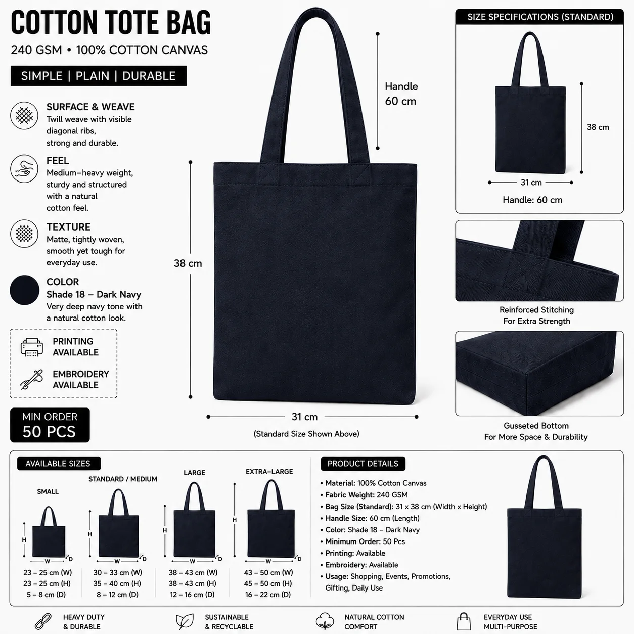 Dark Grey Cotton Tote Bag Promotional Shopper
