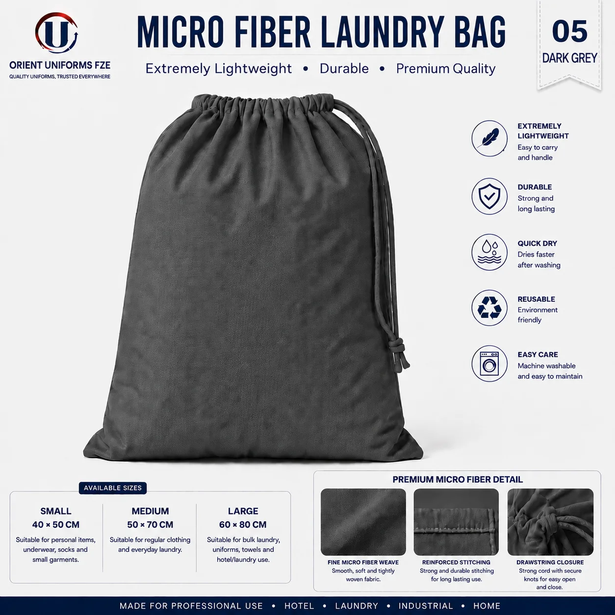 Dark Grey Microfiber Commercial Laundry Bag Dark Grey Microfiber Commercial Laundry Bag