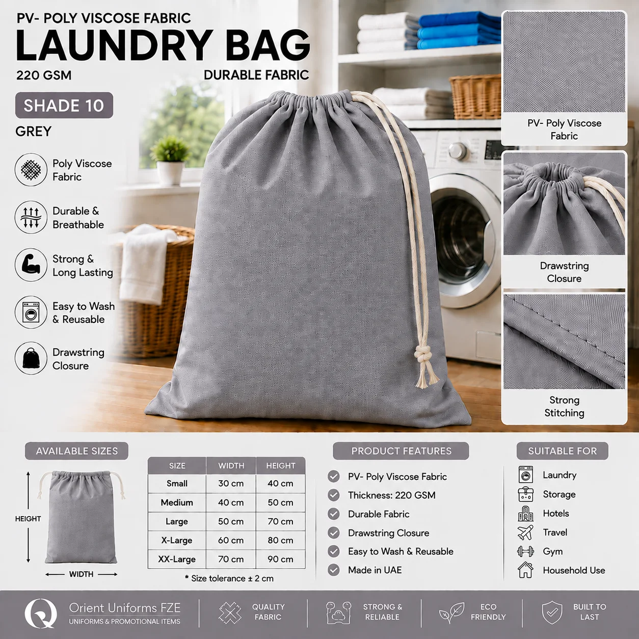 Dark Grey Poly Viscose Hotel Laundry Bag