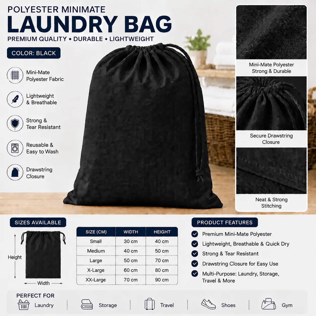 Dark Grey Polyester Commercial Laundry Bag