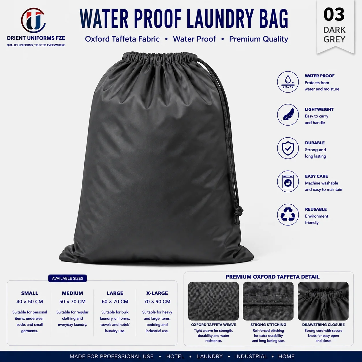 Dark Grey Waterproof Oxford Taffeta Commercial Laundry Bag Dark Grey Waterproof Oxford Taffeta Commercial Laundry Bag