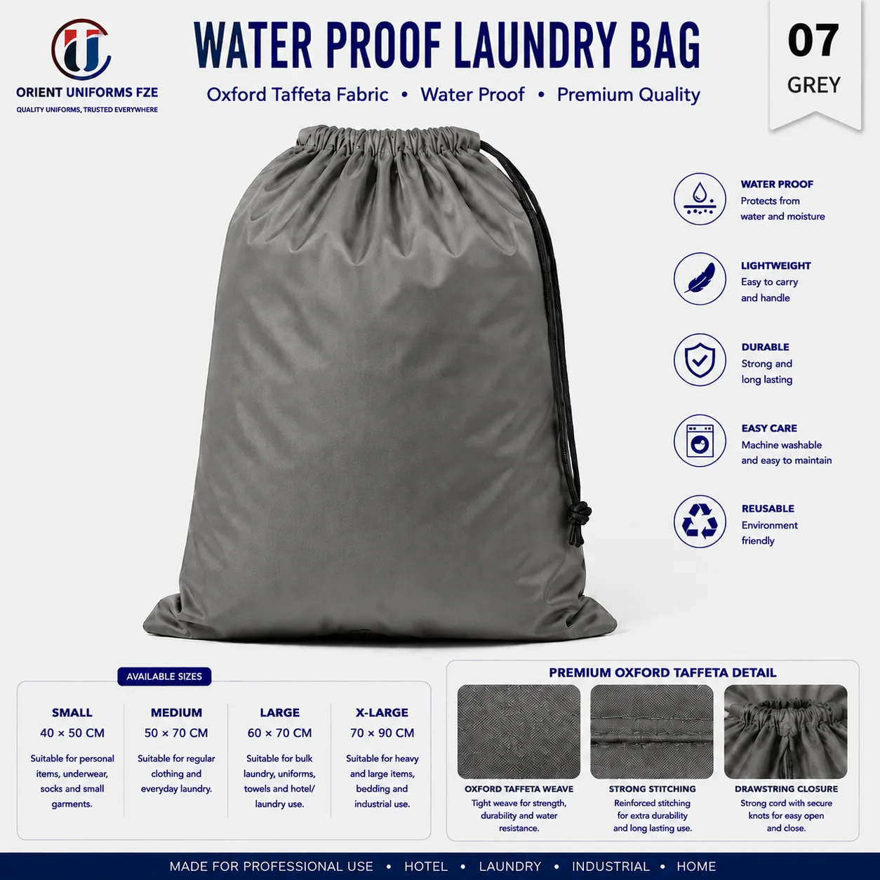 Dark Grey Waterproof Oxford Taffeta Hotel Laundry Bag Dark Grey Waterproof Oxford Taffeta Hotel Laundry Bag