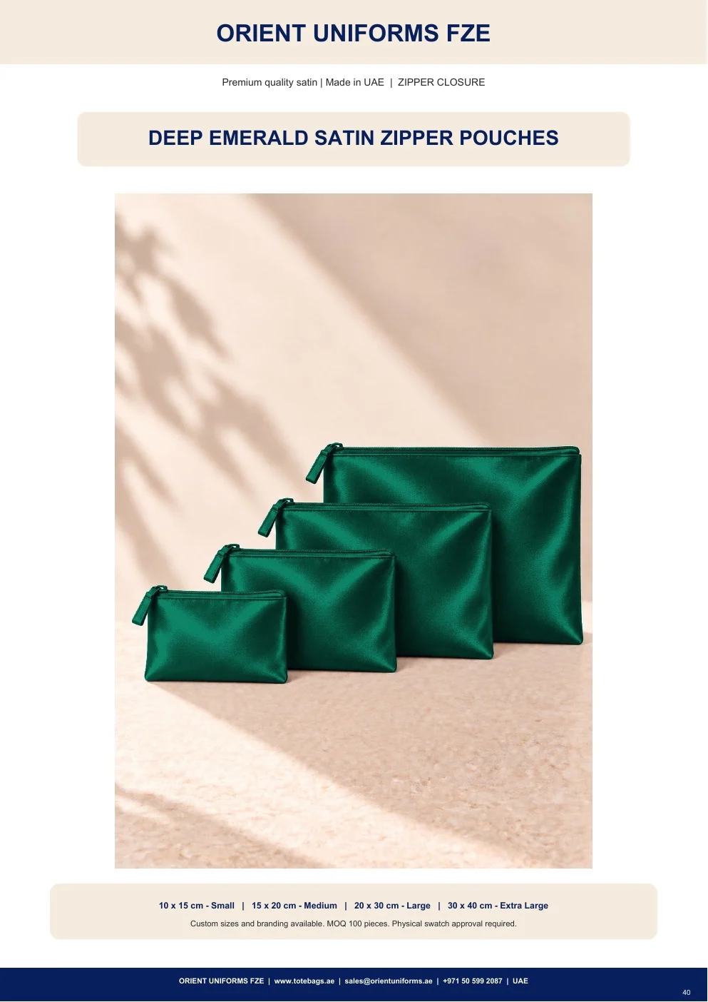 Deep Emerald Satin Zipper Pouches Deep Emerald Satin Zipper Pouches