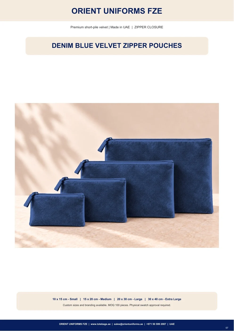 Denim Blue Velvet Zipper Pouches Denim Blue Velvet Zipper Pouches